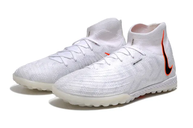 Nike Blanc Orange Tricoté Ajustement Chaussette Haut Col Turf Chaussures de Football 8