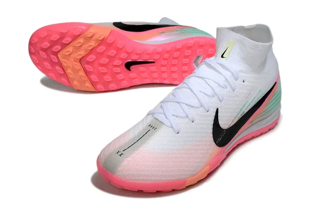 Nike White Pink Sock-Fit Collar Engineered Knit Upper Turf Soccer Shoes 3