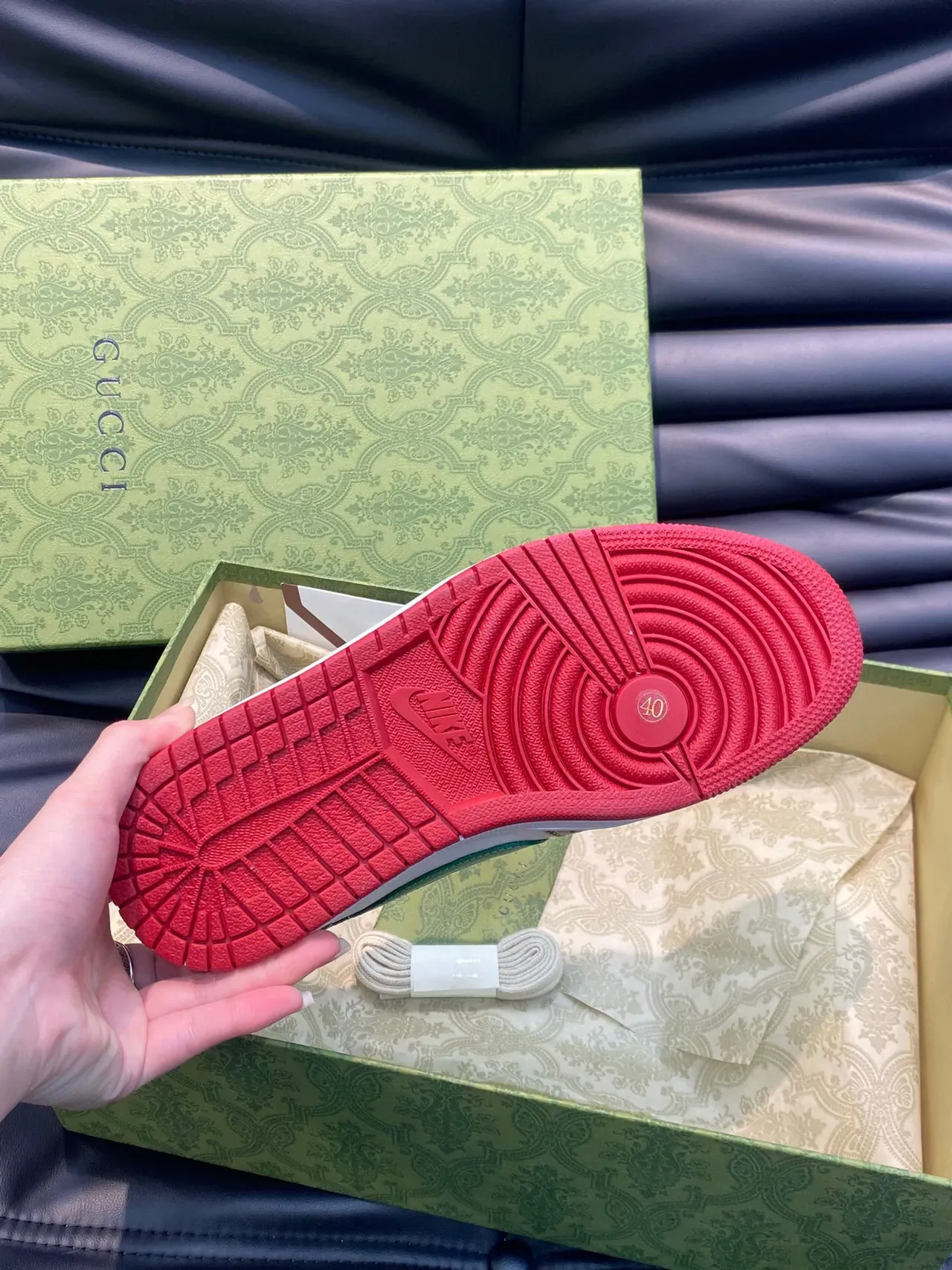 Nike x Gucci Air Jordan 1 Low GG Monogram أبيض أخضر أحمر حذاء لايف ستايل 9