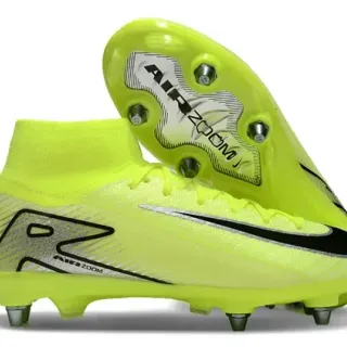 Nike Amarelo Preto Alto Corte Colar de Meia Tricô Neón Upper Campo Firme Sapatos de Futebol