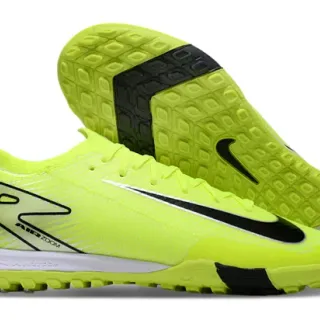 Nike Sapatos de futebol Turf com upper de knit neon amarelo e preto Swoosh e contraforte de calcanhar