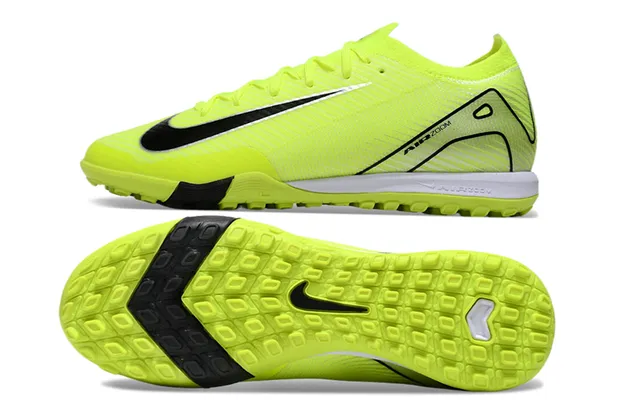نايك أحذية كرة القدم Turf upper knit نيون أصفر وأسود Swoosh وحماية الكعب 6