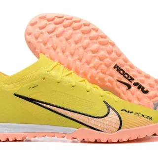 Nike Yellow Orange Flyknit Upper Peach Studs Turf Soccer Shoes