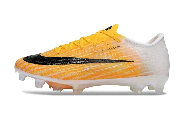 Nike Chaussures de football jaunes blanches avec upper Flyweave tricoté translucide Air Zoom semelle pour terrain ferme 6