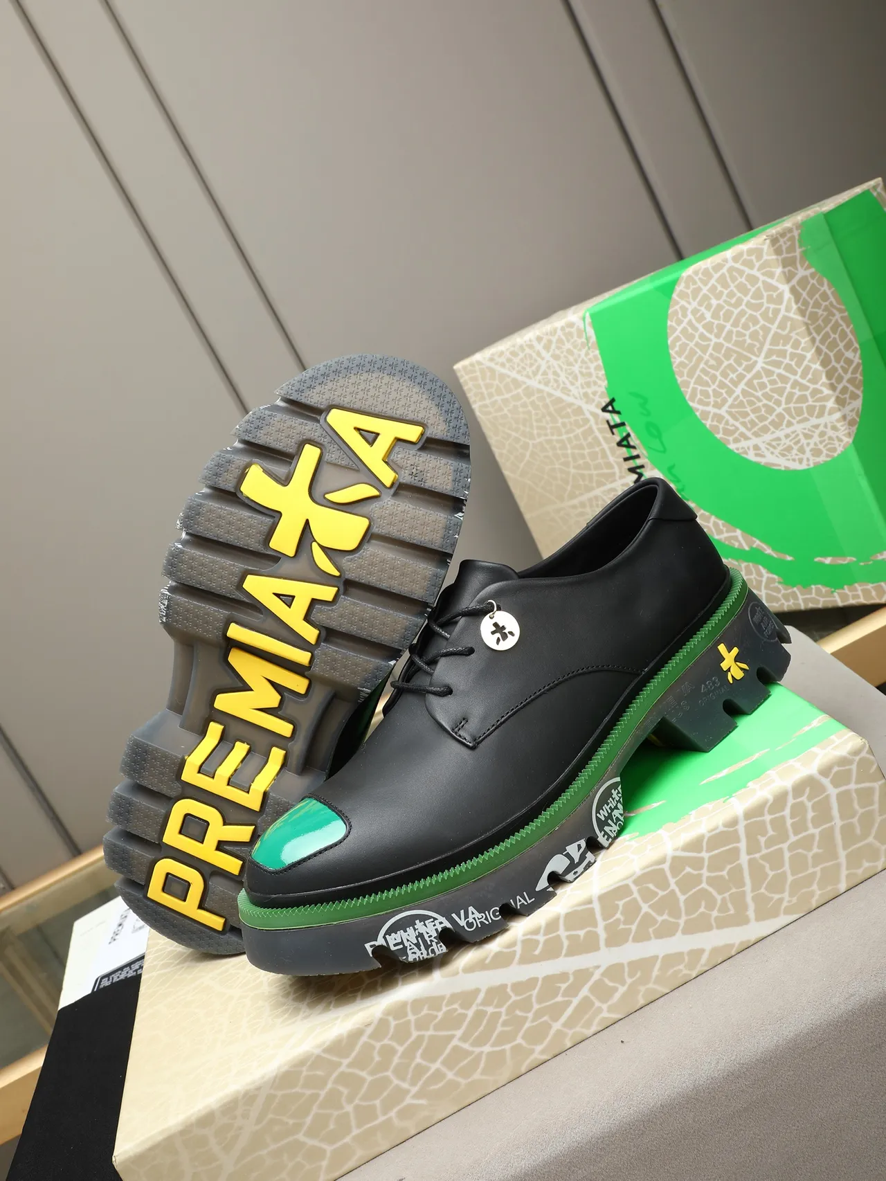 Off-White Air Force Black Green Deconstructed Chunky Sole Derby Shoes 4