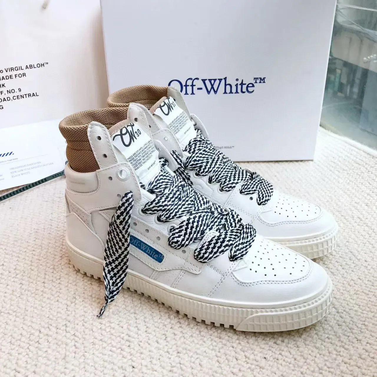 Off-White 米色 高帮 镂空 皮革 生活方式 运动鞋 4