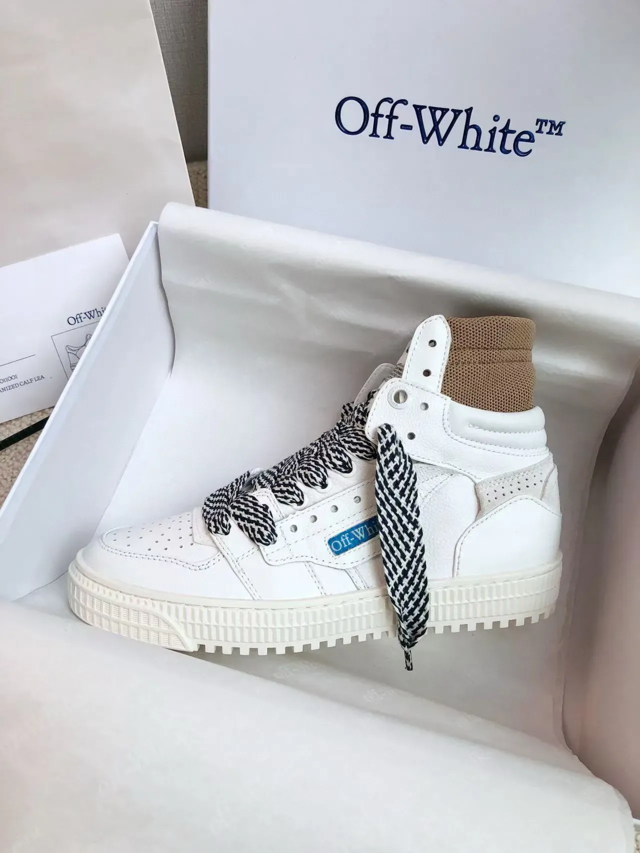 Off-White 米色 高帮 镂空 皮革 生活方式 运动鞋 8