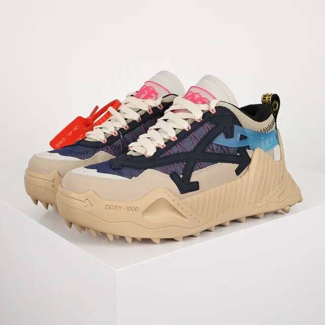 Off-White Beige Navy Diagonal Arrow Motif Industrial Zip-Tie Detail Chunky Sneakers 2