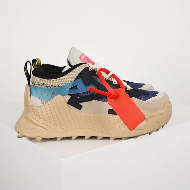 Off-White Beige Navy Diagonal Arrow Motif Industrial Zip-Tie Detail Chunky Sneakers 3