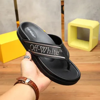 Off-White Black Embroidered Strap Platform Slippers