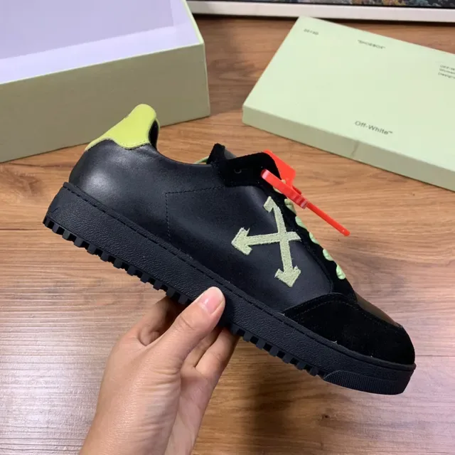 Off-White أسود أخضر سويد وجلد علوي أحزمة نيون أحذية لايف ستايل 4