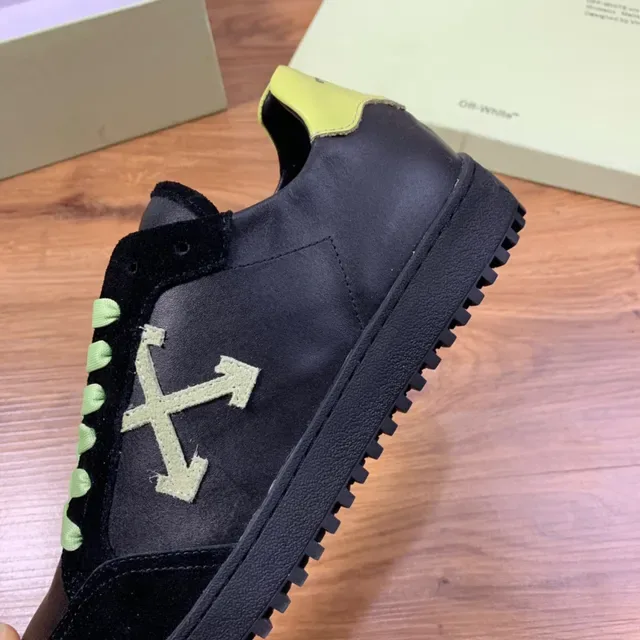Off-White أسود أخضر سويد وجلد علوي أحزمة نيون أحذية لايف ستايل 5