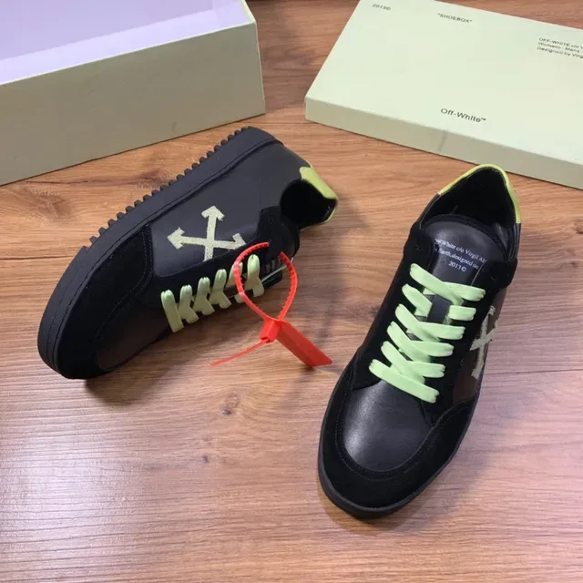 Off-White أسود أخضر سويد وجلد علوي أحزمة نيون أحذية لايف ستايل 6