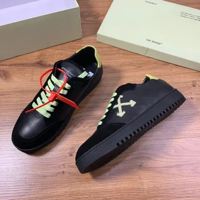 Off-White أسود أخضر سويد وجلد علوي أحزمة نيون أحذية لايف ستايل 7