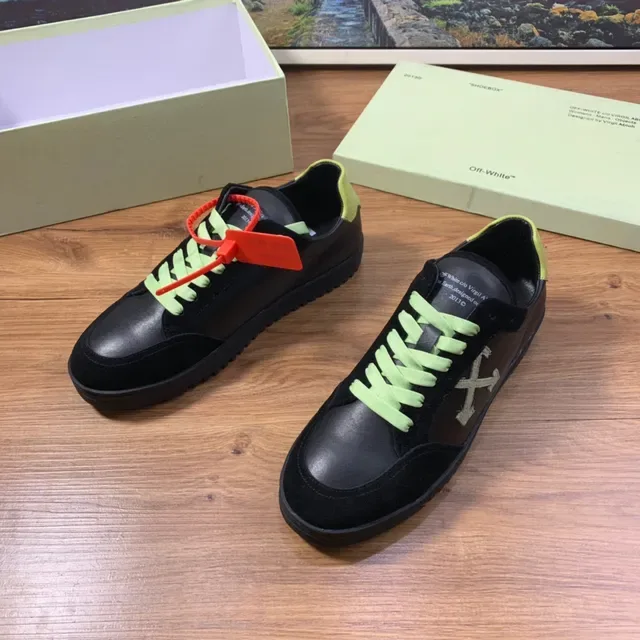 Off-White أسود أخضر سويد وجلد علوي أحزمة نيون أحذية لايف ستايل 8