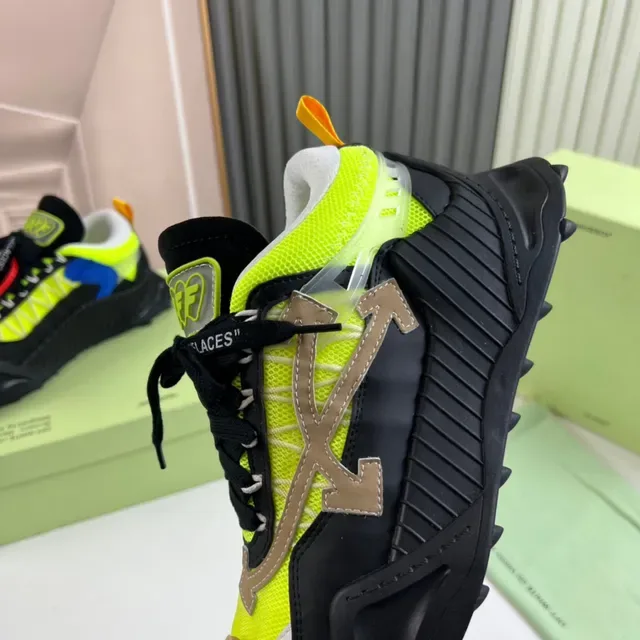 Off-White Industrial Runner Tênis Amarelo Neón Preto Chunky 3