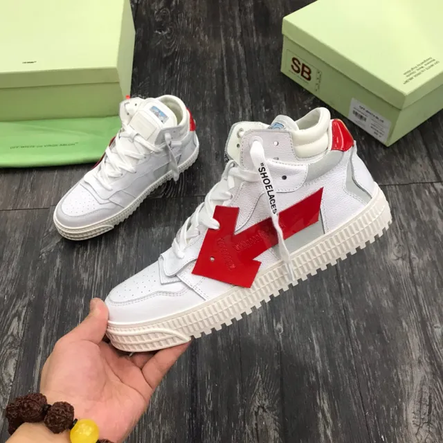Off-White Red High-Top Industrial Design Lifestyle Sneakers 4