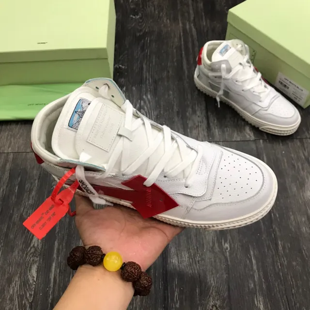 Off-White Red High-Top Industrial Design Lifestyle Sneakers 7