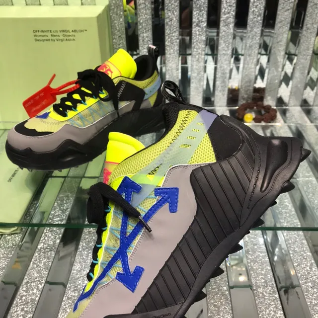 Off-White Amarelo Azul Sola Esculpida Detalhe Zip-Tie Industrial Tênis Chunky 5