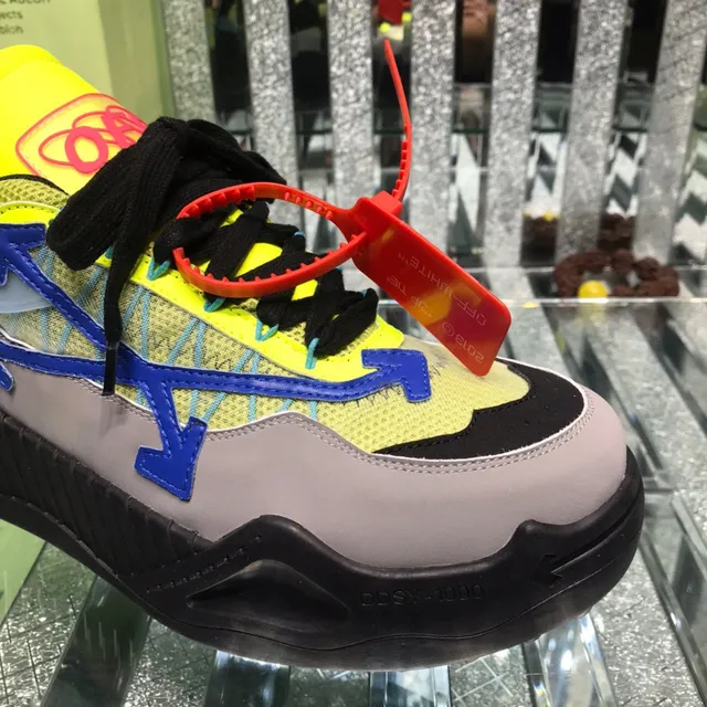 Off-White Amarelo Azul Sola Esculpida Detalhe Zip-Tie Industrial Tênis Chunky 7