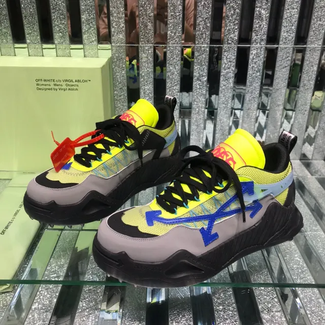 Off-White Amarelo Azul Sola Esculpida Detalhe Zip-Tie Industrial Tênis Chunky 8