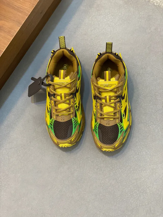 Off-White Yellow Green Sole Geometric Arrow Overlays Chunky Sneakers 2