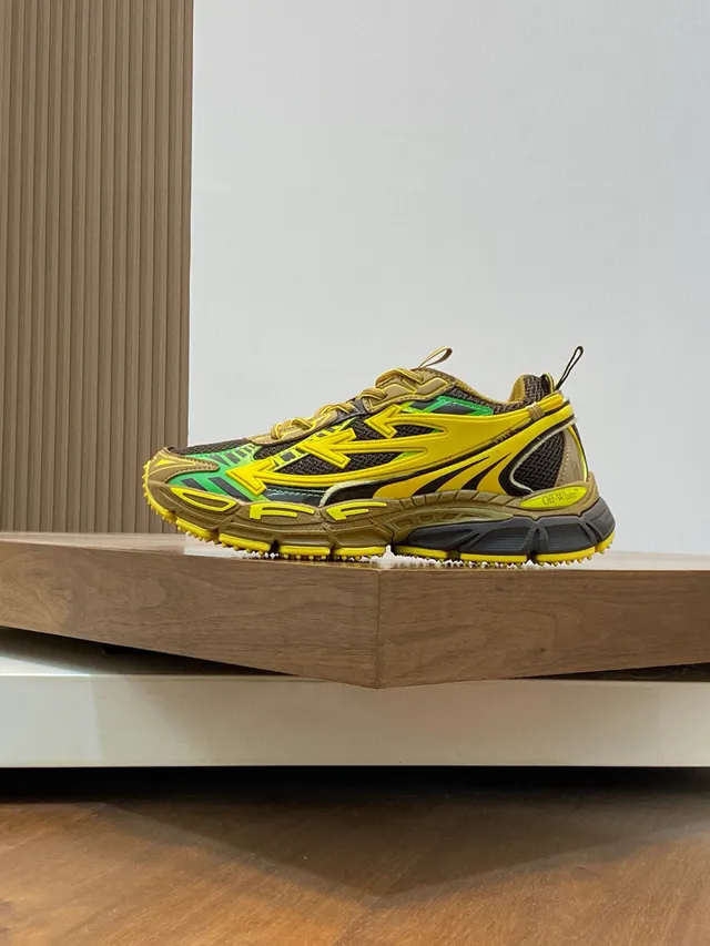 Off-White Yellow Green Sole Geometric Arrow Overlays Chunky Sneakers 3