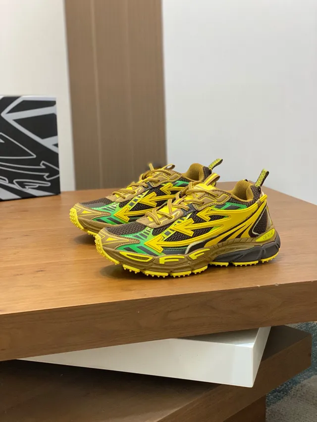 Off-White Yellow Green Sole Geometric Arrow Overlays Chunky Sneakers 4