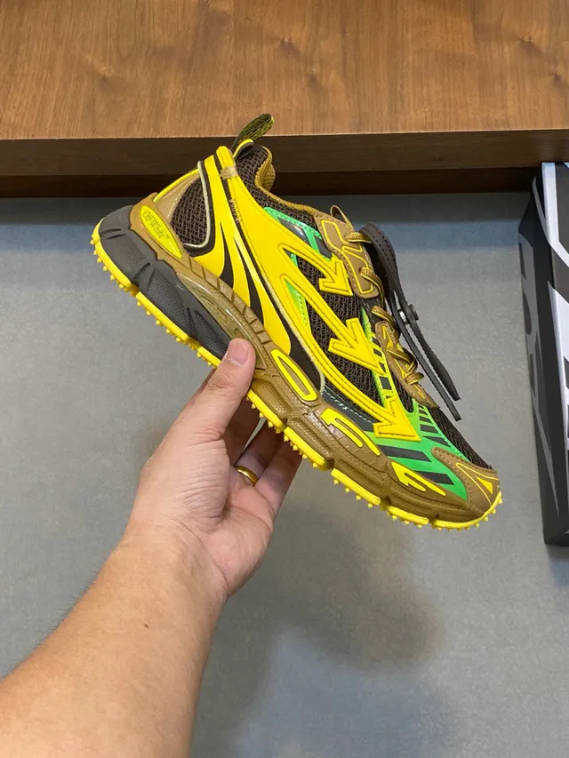 Off-White Yellow Green Sole Geometric Arrow Overlays Chunky Sneakers 5