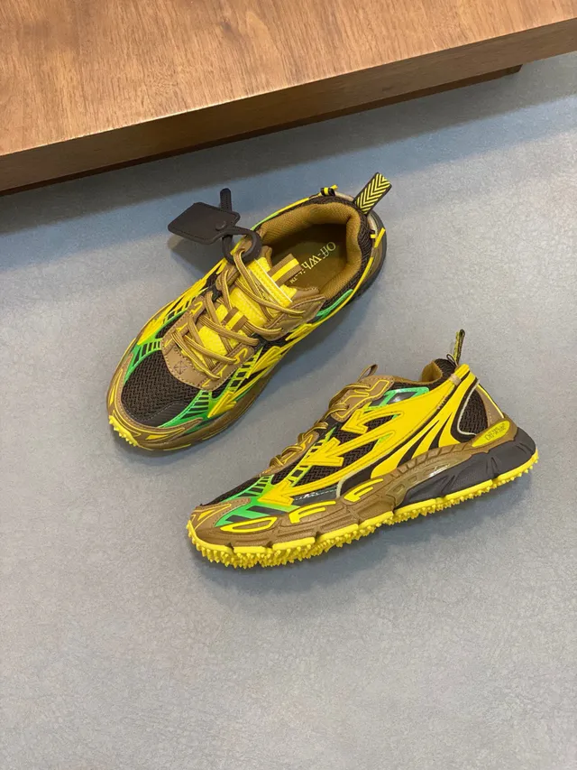 Off-White Yellow Green Sole Geometric Arrow Overlays Chunky Sneakers 6