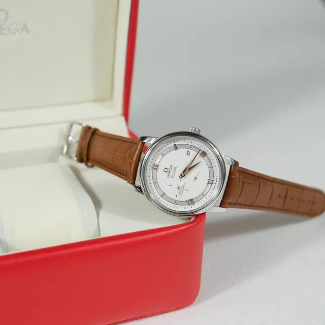 Omega De Ville White Dial Brown Leather Strap Mechanical Watch 3