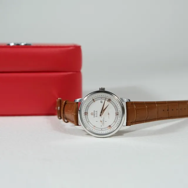 Omega De Ville White Dial Brown Leather Strap Mechanical Watch 6