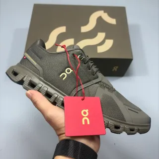 On Army Green Gold Engineered Mesh Upper Sculpted Podded Midsole Lifestyle Sneakers