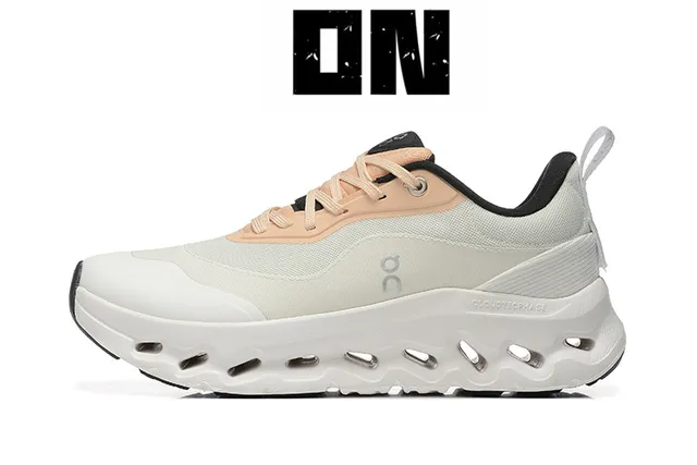 On Cloudmonster Off-White Peach Black tênis de corrida 5