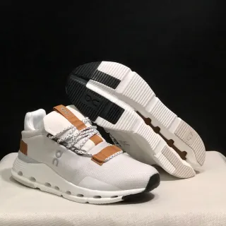 On Cloudmonster White Tan Black Lifestyle Sneakers