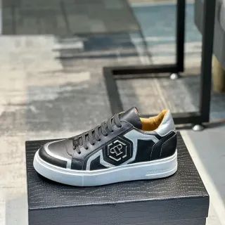Philipp Plein Black and Silver Platform Leather Sneaker
