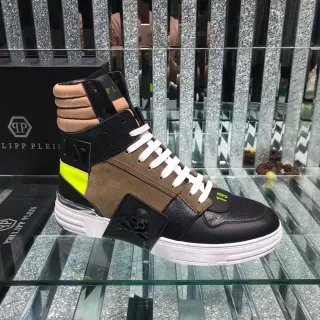 Philipp Plein Black Brown High-Top Multi-Panel Lifestyle Sneakers
