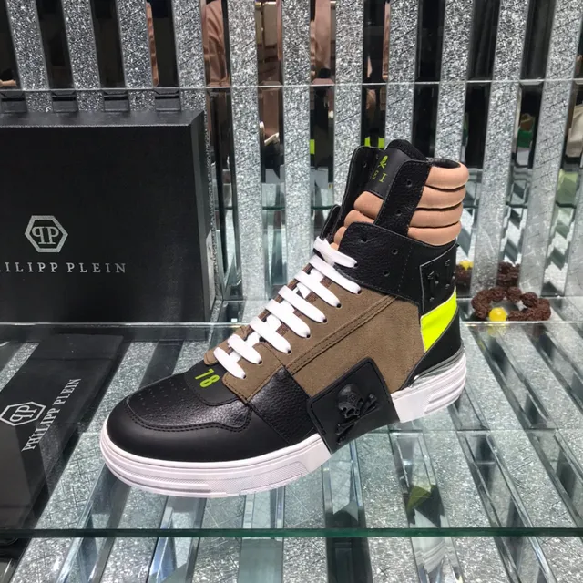 Philipp Plein Noir Marron High-Top Multi-Panel Lifestyle Sneakers 4