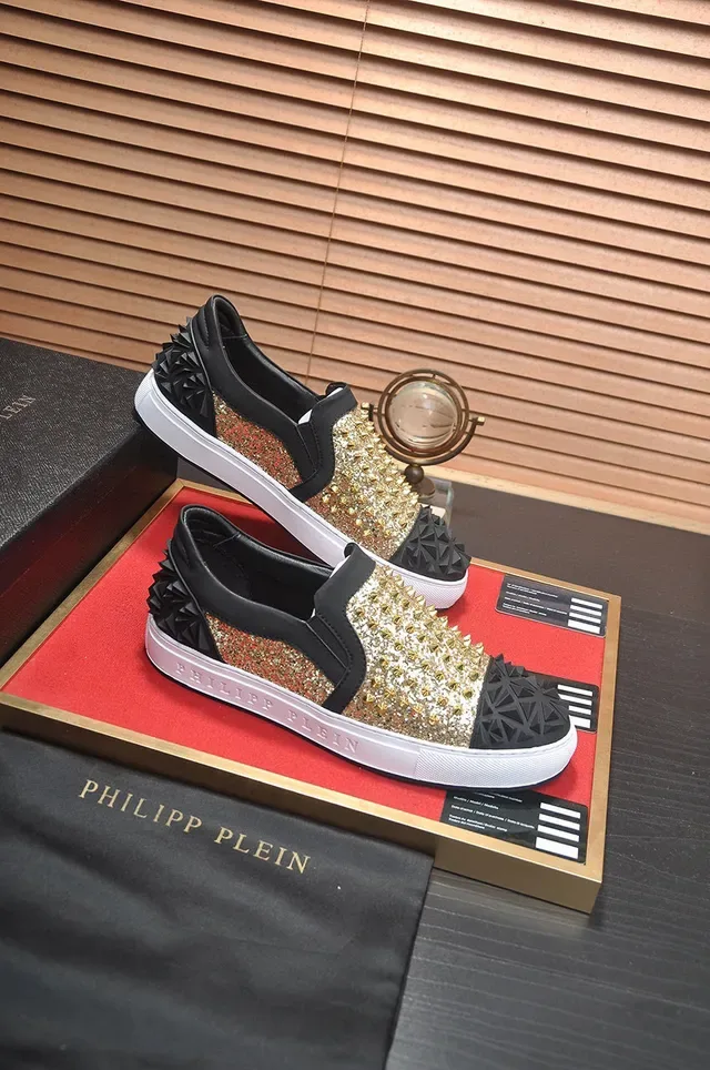 Philipp Plein Black Gold Slip-On Glitter-Embellished Lifestyle Sneakers 6