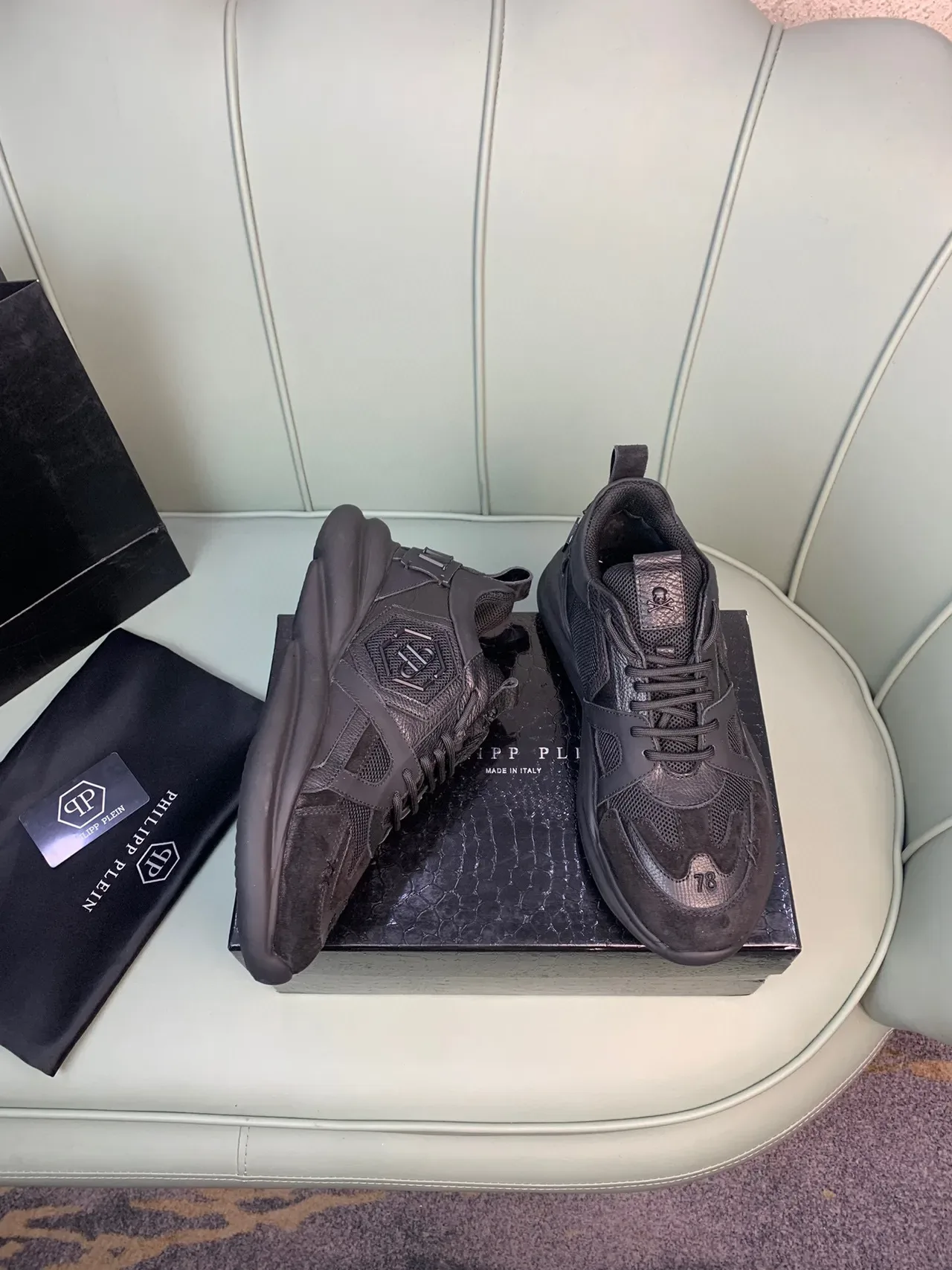 Philipp Plein حذاء رياضي كعب أسود مواد مختلطة كثيفة 3