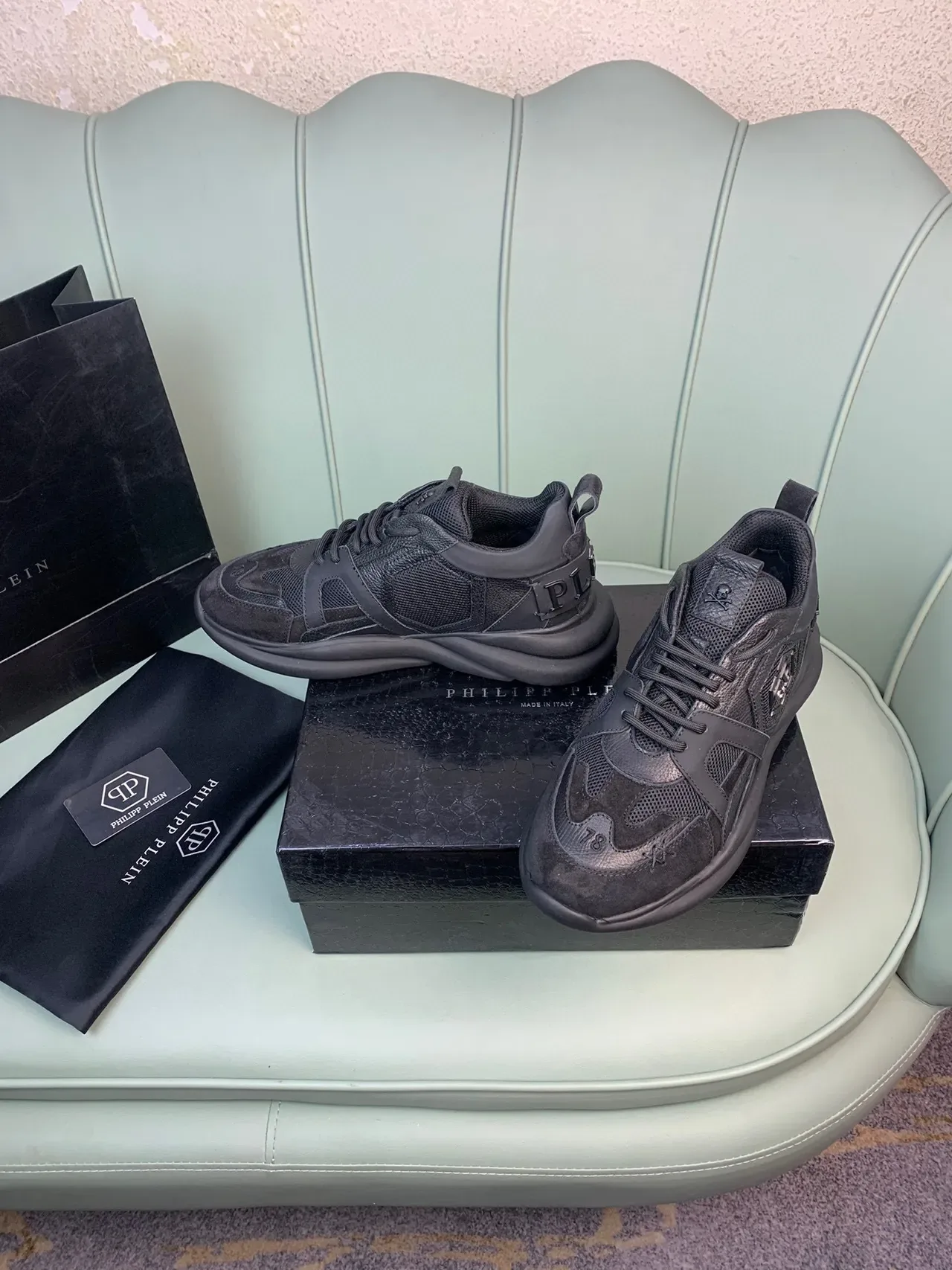 Philipp Plein حذاء رياضي كعب أسود مواد مختلطة كثيفة 8