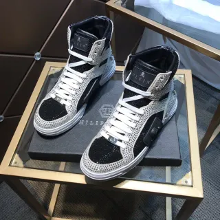 Philipp Plein Black White Crystal-Embellished High-Top Lifestyle Sneakers