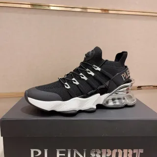 Philipp Plein Black White Knit Sock-Like Upper Metallic D-Ring Lacing System Chunky Sneakers