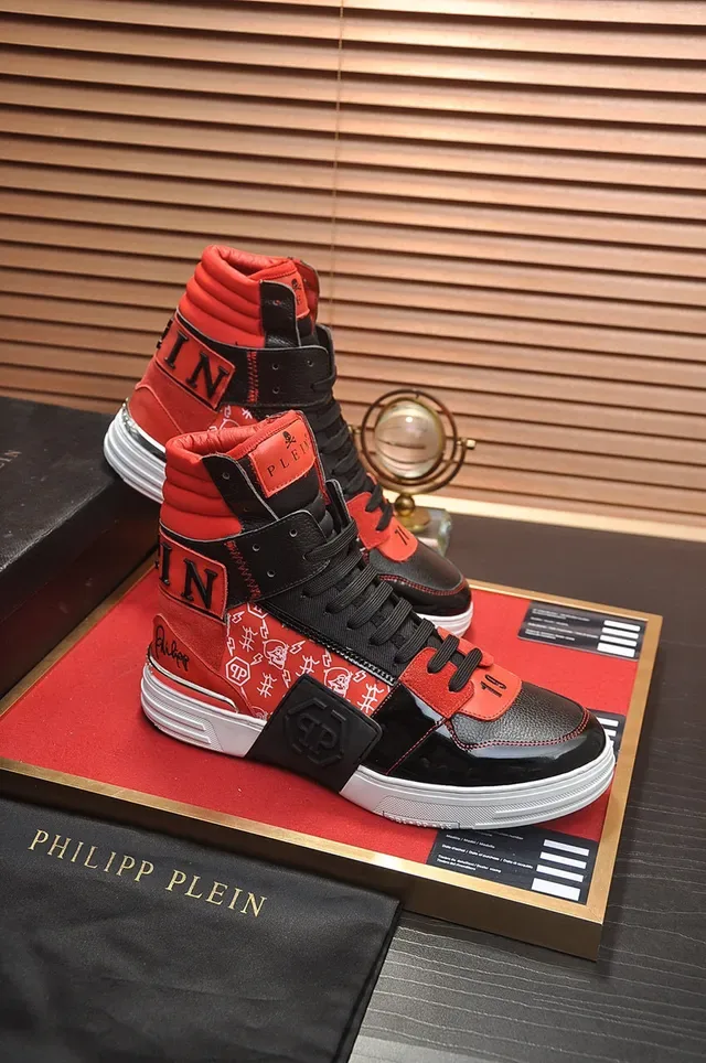Philipp Plein हाई-टॉप मिश्रित सामग्री ग्राफिक प्रिंट स्नीकर 6