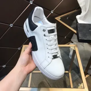 Philipp Plein Lifestyle Sneaker সাদা কালো চামড়া উপরের অংশ বৈপরীত্য প্যানেল Lifestyle Sneakers