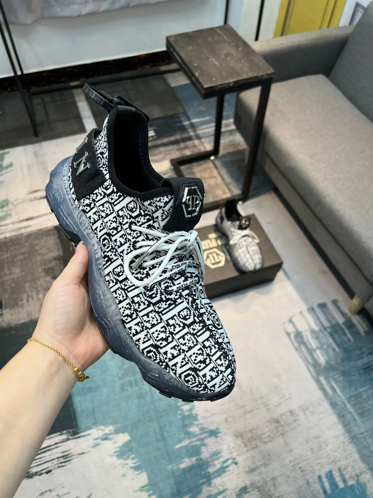 Philipp Plein 莫诺格拉姆针织厚底运动鞋 6