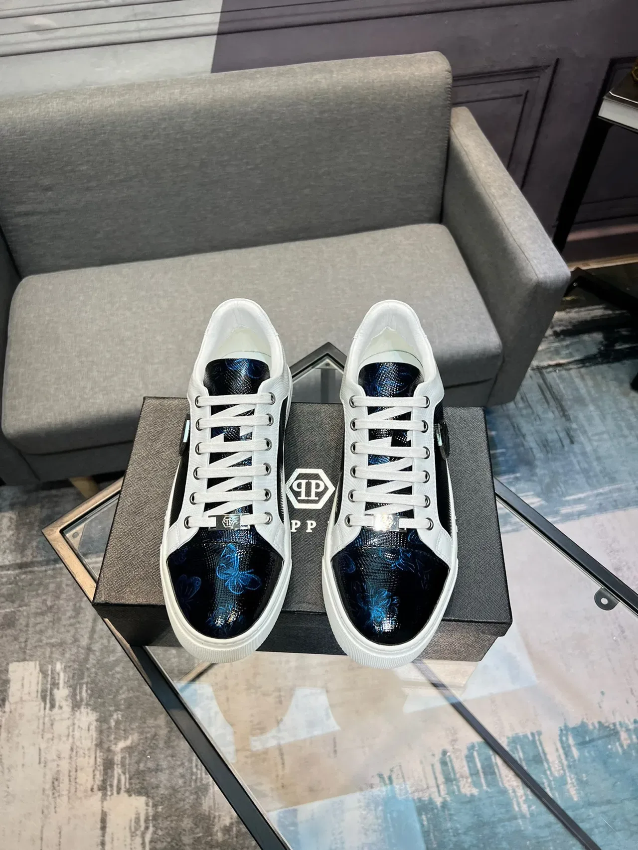 Philipp Plein جلد مطبوع وحذاء رياضي أسلوب حياة أبيض 2