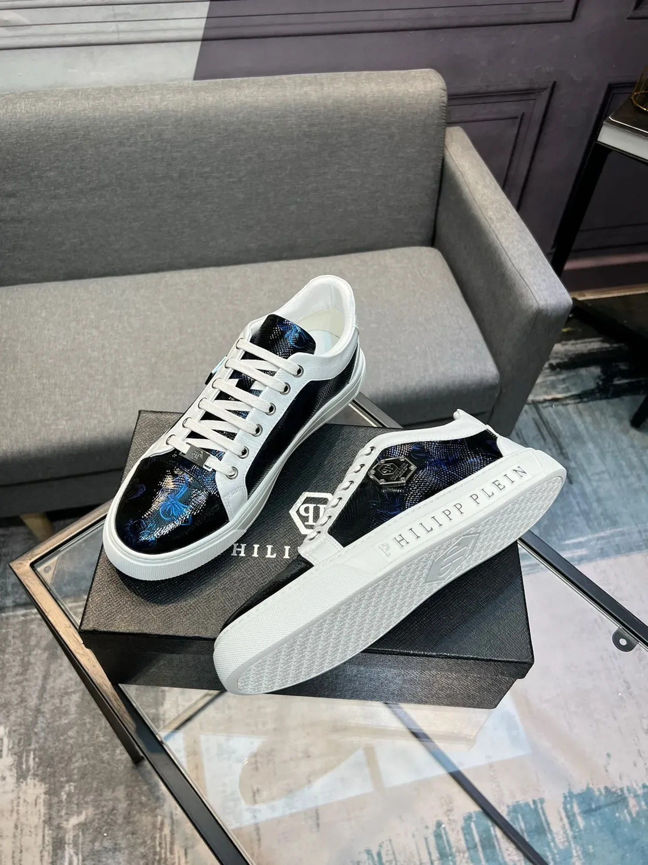 Philipp Plein جلد مطبوع وحذاء رياضي أسلوب حياة أبيض 4