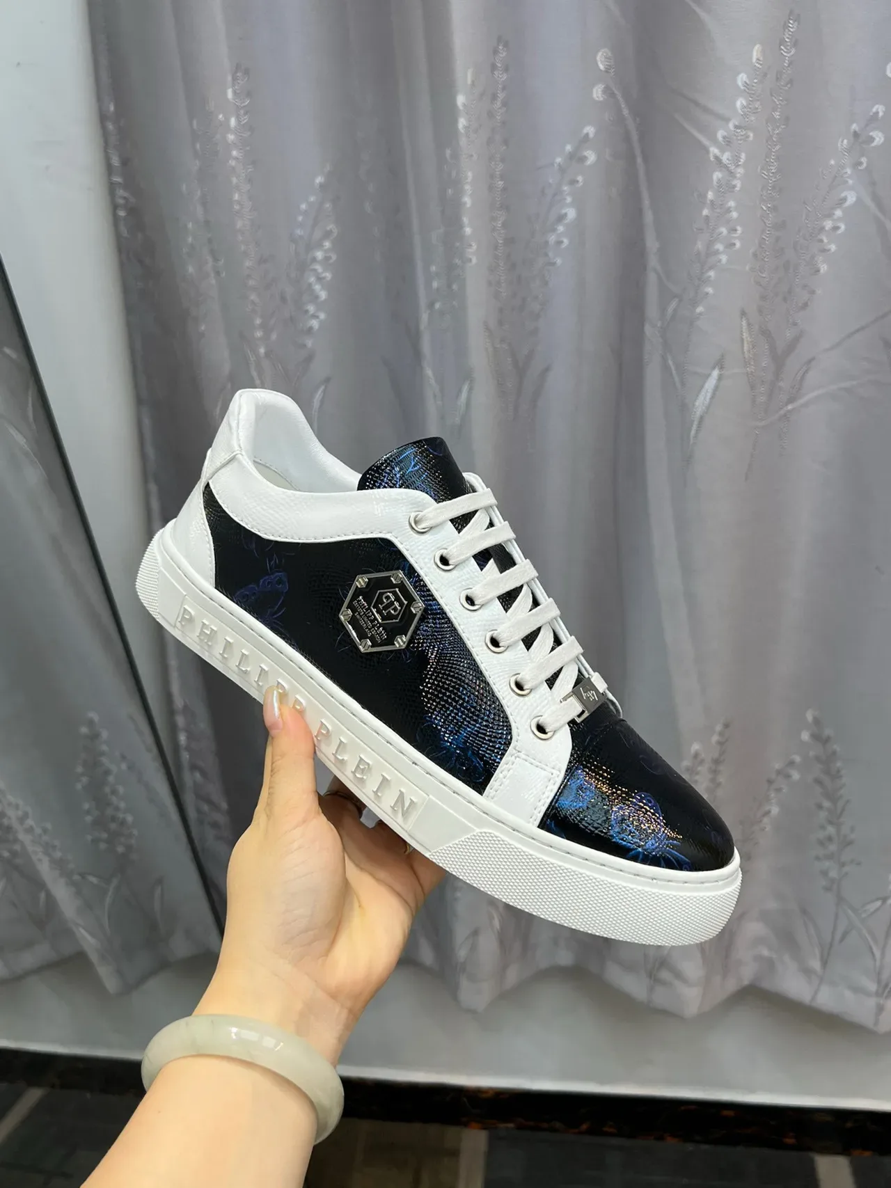 Philipp Plein جلد مطبوع وحذاء رياضي أسلوب حياة أبيض 6