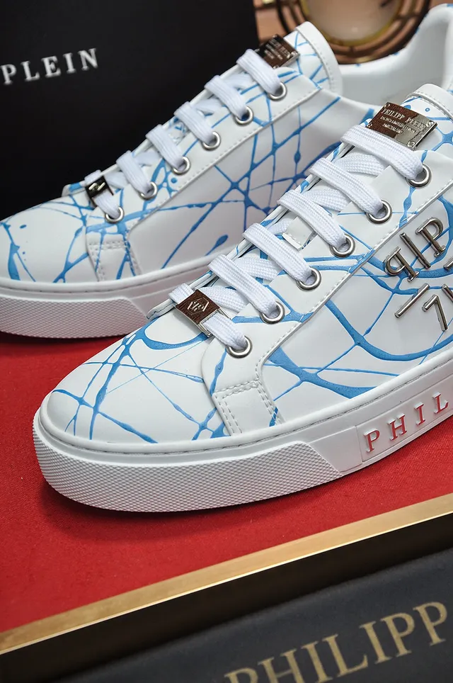 Philipp Plein সাদা নীল কম টপ চামড়ার উপরের অংশ জীবনশৈলী স্নিকার 3